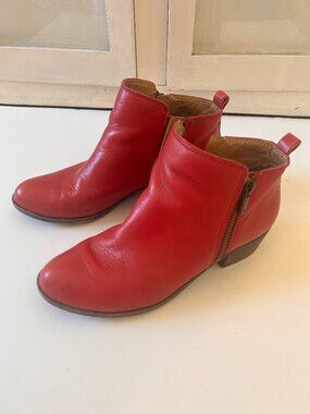 Lucky Brand Basel Red Leather Ankle Bootie Women's Size 6.5 Ankle Boots Shoe